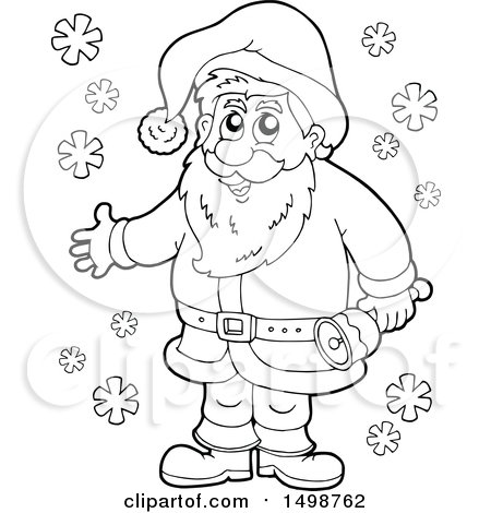 Clipart of a Black and White Christmas Santa Claus with a Bell - Royalty Free Vector ...