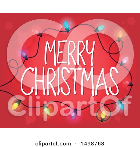 Clipart of a Merry Christmas Greeting with Lights on Red - Royalty Free Vector Illustration by visekart