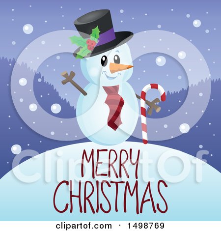 Clipart of a Merry Christmas Greeting Under a Snowman - Royalty Free Vector Illustration by visekart