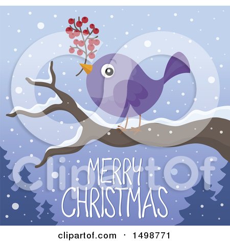 Clipart of a Merry Christmas Greeting Under a Purple Bird - Royalty Free Vector Illustration by visekart