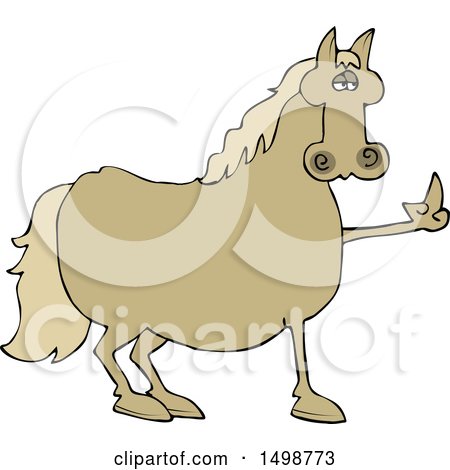 Clipart of a Mad Chubby Horse Holding up a Middle Finger - Royalty Free Vector Illustration by djart