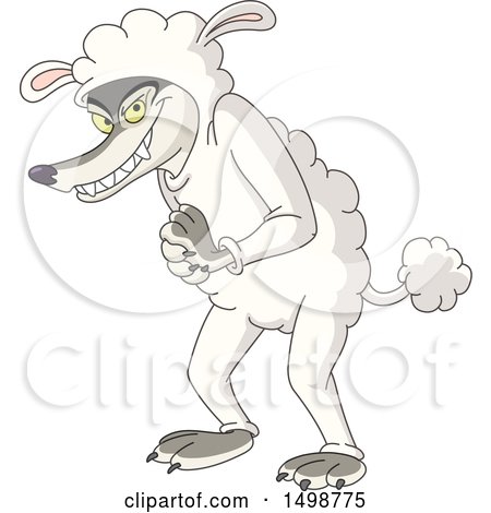 Clipart of a Sneaky Wolf in Sheeps Clothing - Royalty Free Vector Illustration by yayayoyo