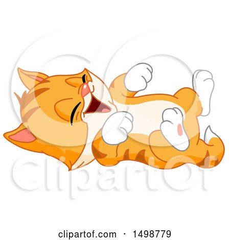 Clipart of a Ginger Kitten Rolling on the Floor and Laughing - Royalty Free Vector Illustration by yayayoyo
