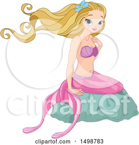 Clipart of a Blond Mermaid Sitting on a Rock - Royalty Free Vector Illustration by Pushkin