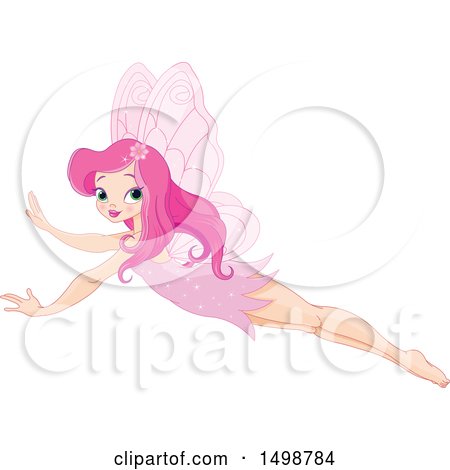 Clipart of a Flying Pink Fairy - Royalty Free Vector Illustration by Pushkin