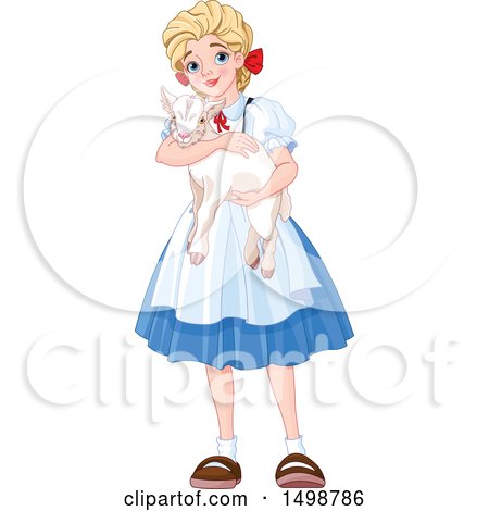 Clipart of a Happy Country Girl Holding a Baby Goat - Royalty Free Vector Illustration by Pushkin