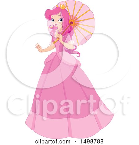 Clipart of a Pink Haird Princess Holding a Parasol - Royalty Free Vector Illustration by Pushkin