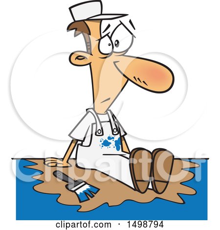 Clipart of a Cartoon Caucasian Male Painter Sitting in a Puddle of Paint - Royalty Free Vector Illustration by toonaday