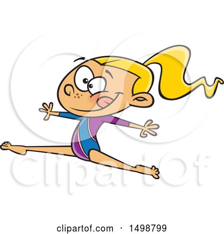 Clipart of a Cartoon Blond Caucasian Gymnast Girl Leaping - Royalty Free Vector Illustration by toonaday