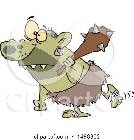 Clipart of a Cartoon Nasty Ogre Walking with a Club over His Shoulder - Royalty Free Vector Illustration by toonaday
