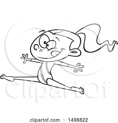Clipart of a Cartoon Lineart Gymnast Girl Leaping - Royalty Free Vector Illustration by toonaday