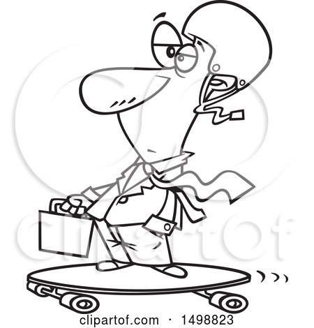 Clipart of a Cartoon Lineart Business Man on a Longboard - Royalty Free Vector Illustration by toonaday