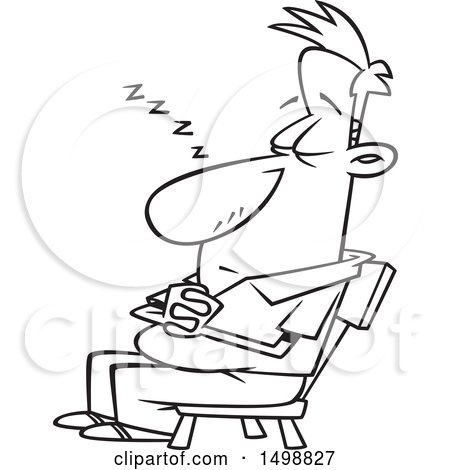 Clipart of a Cartoon Lineart Man Nodding off in a Chair - Royalty Free Vector Illustration by toonaday