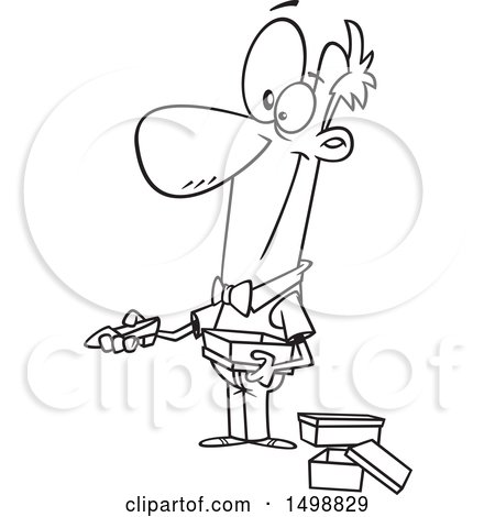 Clipart of a Cartoon Lineart Shoe Salesman - Royalty Free Vector Illustration by toonaday