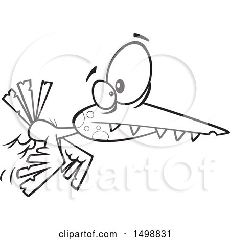 Clipart of a Cartoon Lineart Flying Zombie Bird - Royalty Free Vector Illustration by toonaday