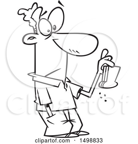 Clipart of a Cartoon Lineart Man Holding Bread and Looking Uninspired - Royalty Free Vector Illustration by toonaday