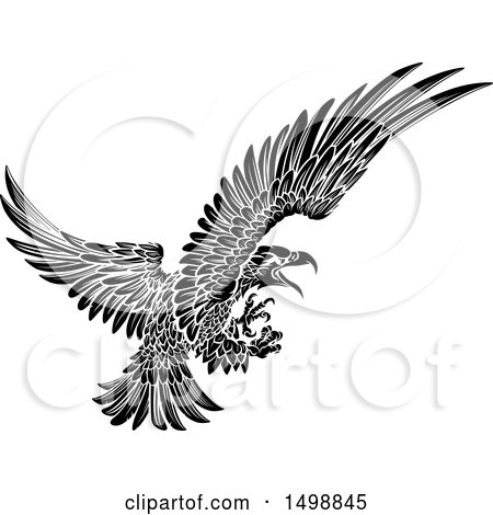 Clipart of a Black and White Swooping Eagle - Royalty Free Vector Illustration by AtStockIllustration