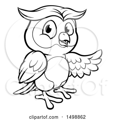 Clipart of a Black and White Owl Mascot Presenting - Royalty Free Vector Illustration by AtStockIllustration
