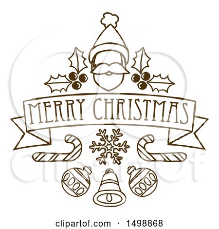 Clipart of a Merry Christmas Banner with Santa, Holly, Candy Canes and Baubles - Royalty Free Vector Illustration by AtStockIllustration