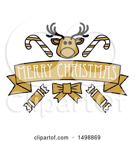 Clipart of a Merry Christmas Banner with a Reindeer, Crackers and Candy Canes - Royalty Free Vector Illustration by AtStockIllustration