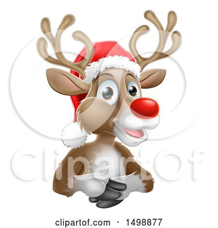 Clipart of a Happy Red Nosed Reindeer Wearing a Santa Hat - Royalty Free Vector Illustration by AtStockIllustration
