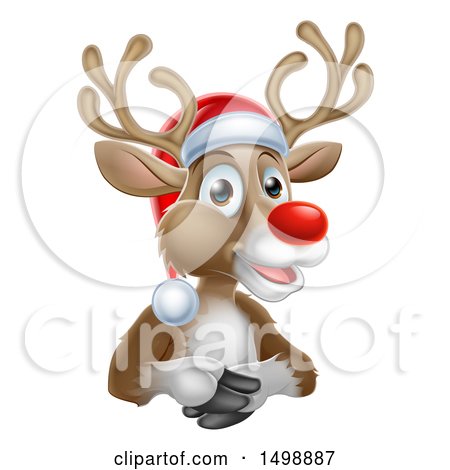 Clipart of a Happy Red Nosed Reindeer Wearing a Christmas Santa Hat - Royalty Free Vector Illustration by AtStockIllustration