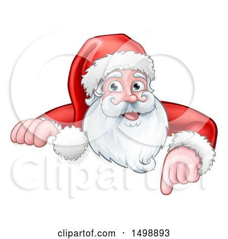 Clipart of a Christmas Santa Claus Face Pointing over a Sign - Royalty Free Vector Illustration by AtStockIllustration