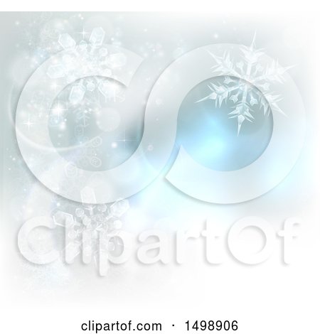 Clipart of a Background of Winter Snowflakes and Flares - Royalty Free Vector Illustration by AtStockIllustration