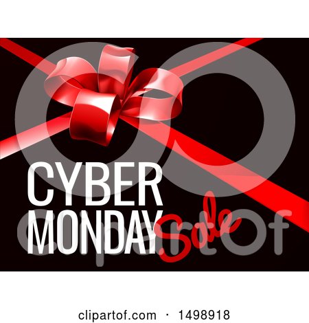 Clipart of a Gift Bow with Cyber Monday Sale Text on Black - Royalty Free Vector Illustration by AtStockIllustration