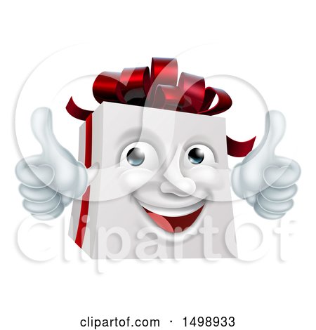 Clipart of a 3d Christmas Gift Present Character Giving Two Thumbs up - Royalty Free Vector Illustration by AtStockIllustration