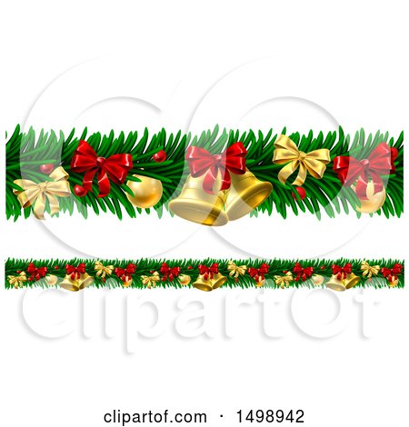 Clipart of Christmas Garlands with Bells, Bauble Ornaments and Bows - Royalty Free Vector Illustration by AtStockIllustration