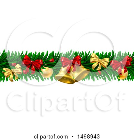 Clipart of a Christmas Garland with Bells, Bauble Ornaments and Bows - Royalty Free Vector Illustration by AtStockIllustration