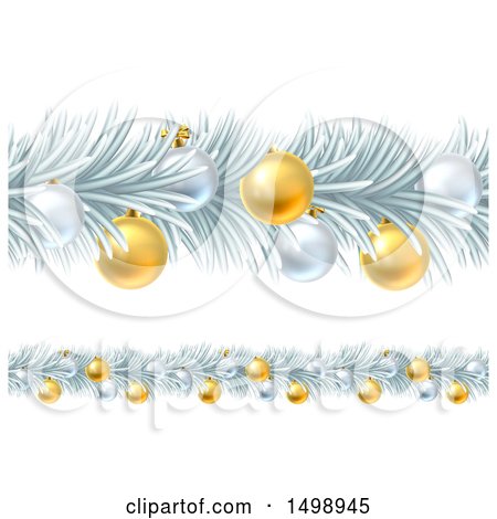 Clipart of Frozen Christmas Garlands with Silver and Gold Bauble Ornaments - Royalty Free Vector Illustration by AtStockIllustration