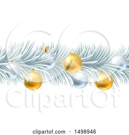 Clipart of a Frozen Christmas Garland with Silver and Gold Bauble Ornaments - Royalty Free Vector Illustration by AtStockIllustration