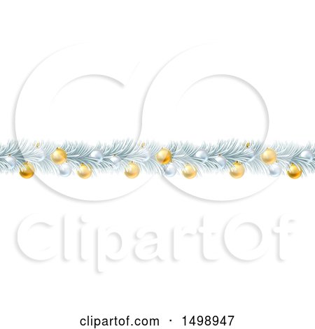 Clipart of a Frozen Christmas Garland with Silver and Gold Bauble Ornaments - Royalty Free Vector Illustration by AtStockIllustration