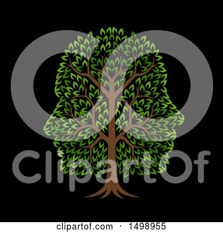 Clipart of a Green Tree with Profiled Faces in the Canopy, on Black - Royalty Free Vector Illustration by AtStockIllustration