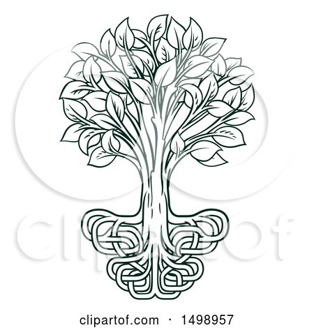 Clipart of a Dark Green Tree with Entwined Roots - Royalty Free Vector Illustration by AtStockIllustration
