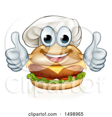 Clipart of a Happy Cheeseburger Chef Character Giving Two Thumbs up - Royalty Free Vector Illustration by AtStockIllustration