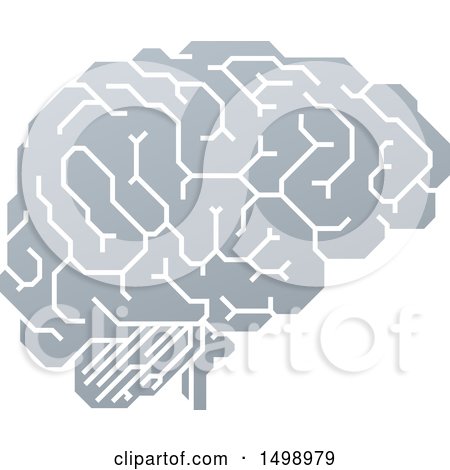 Clipart of a Gray Human Brain with Electrical Circuits - Royalty Free Vector Illustration by AtStockIllustration