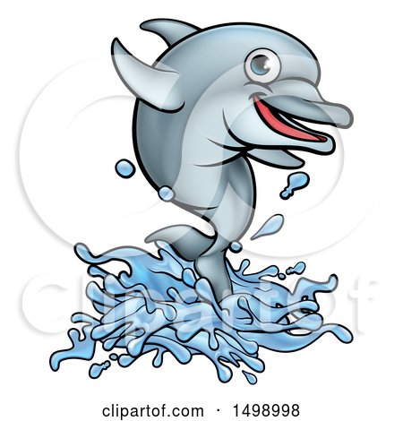 Clipart of a Cartoon Happy Cute Dolphin Jumping - Royalty Free Vector Illustration by AtStockIllustration