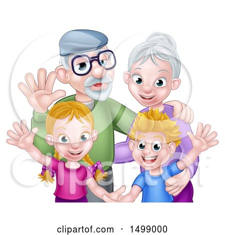 Clipart of a Happy Caucasian Senior Granny and Grandpa with Their Grandchildren - Royalty Free Vector Illustration by AtStockIllustration