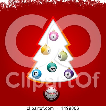 Clipart of a Christmas Tree Frame Decorated with Bingo or Lottery Ball Baubles on Red - Royalty Free Vector Illustration by elaineitalia
