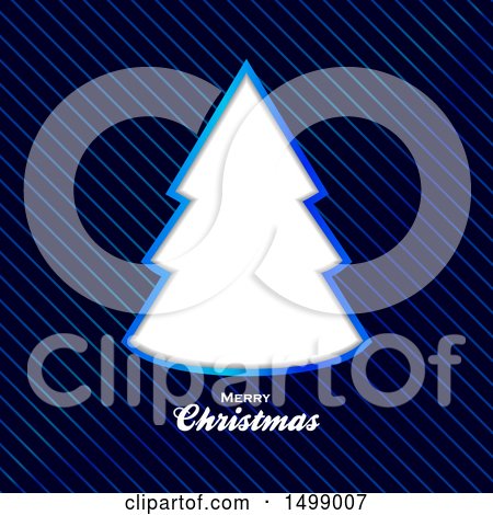 Clipart of a Tree Frame and Blue Stripes with Merry Christmas Text - Royalty Free Vector Illustration by elaineitalia