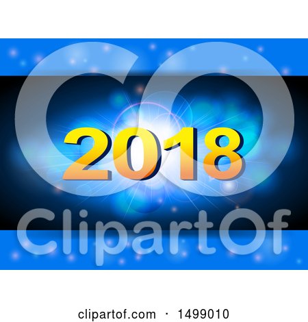 Clipart of a New Year 2018 Design over Blue Flares - Royalty Free Vector Illustration by elaineitalia