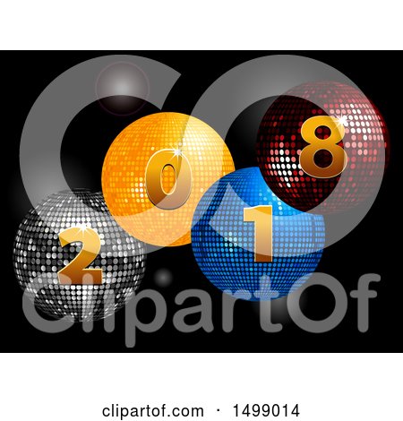 Clipart of 3d 2018 Disco Balls over Black - Royalty Free Vector Illustration by elaineitalia