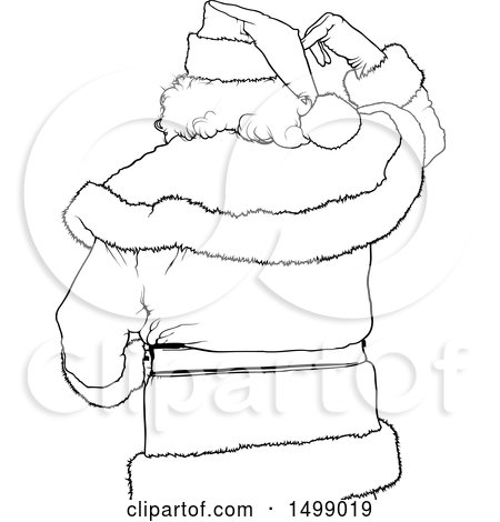 Clipart of a Black and White Rear View of Santa Claus - Royalty Free Vector Illustration by dero