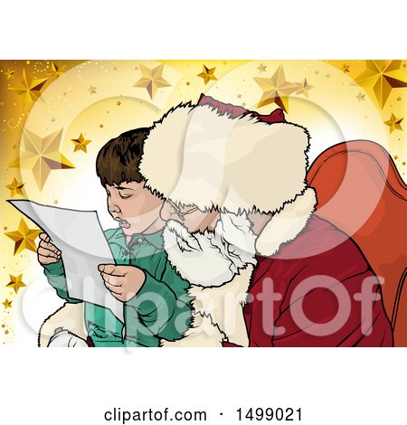 Clipart of a Boy on Santas Lap - Royalty Free Vector Illustration by dero