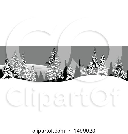 Clipart of a Border of Snow Flocked Evergreen Trees - Royalty Free Vector Illustration by dero