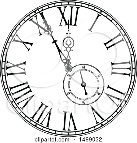 Clipart of a Clock Face in Black and White - Royalty Free Vector Illustration by dero