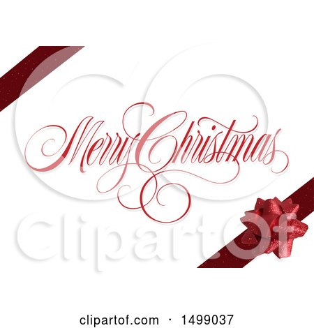 Clipart of a Merry Christmas Greeting with Gift Ribbons and a Bow on White - Royalty Free Vector Illustration by dero